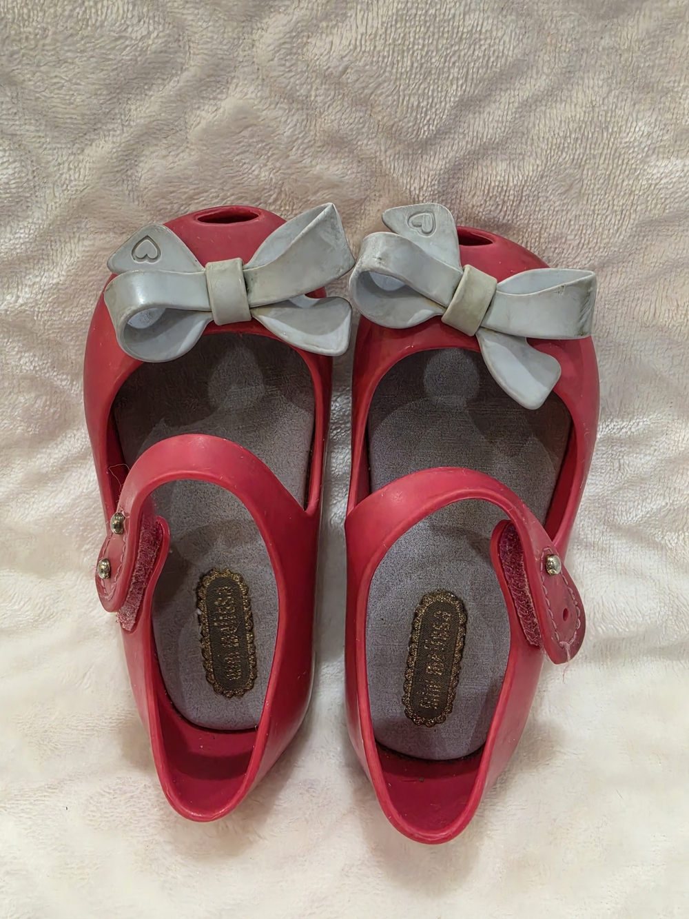 Mini Melissa Kids Sz 6 Toddler. Pre-loved. Pink w/ Blue Bow Mary Jane Kids Shoes